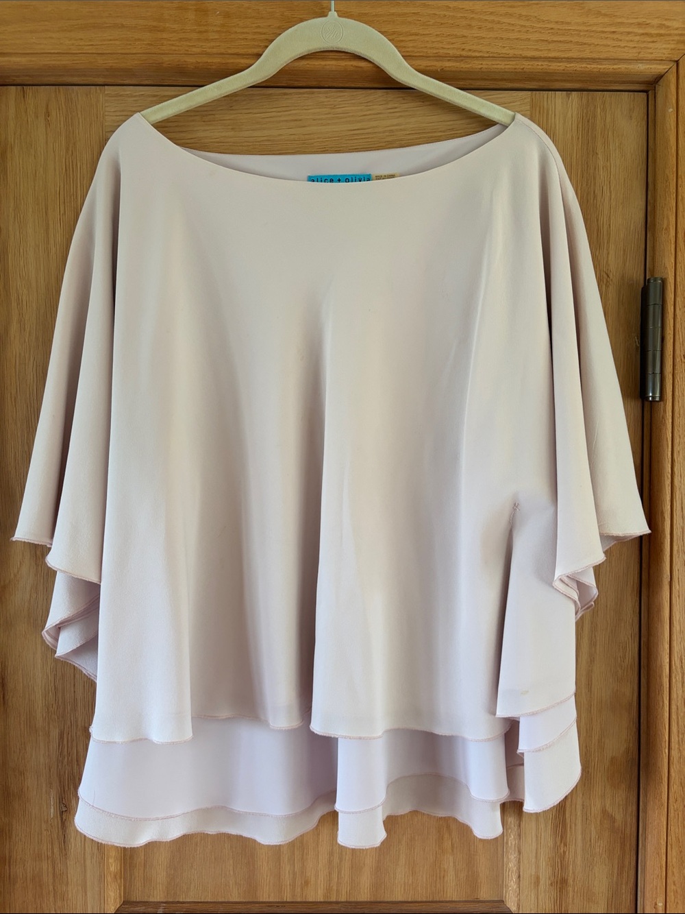 Alice + Olivia Pale Blush Layered Flutter Sleeve Blouse